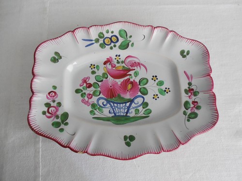 Ancien plat coq faience - en,