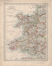 1914 Carte ~ Pays de Galles ~