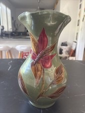 GRAND VASE CÉRAMIQUE VERNISSÉE FAIT MAIN DÉCOR FLORAL EN RELIEF