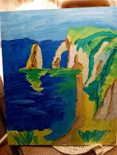 TABLEAU Acrylique Etretat Falaises OIL  PAINTING  Etretat Cliffs COTATION DROUOT