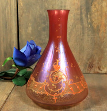 Antique Bohemian Cranberry Glass Vase Art Nouveau Moser Hand Painted Enameled