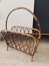Porte-revue vintage en osier moderniste 50s 60s