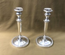 paire de bougeoirs / flambeaux en bronze argenté Décor EMPIRE 26cm Métal argenté