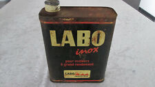 Ancien bidon huile en tôle Oil Can Tin LABO Inox L2 Fluide légère
