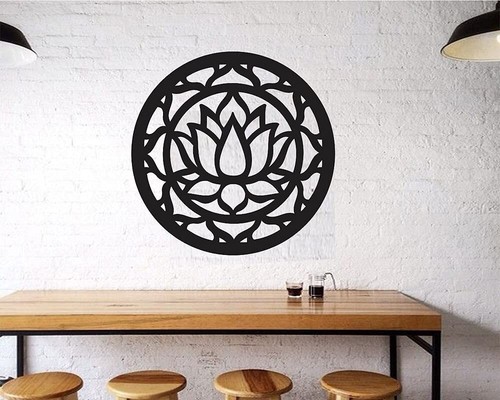Lotus fleur rond bois mural - rond, en