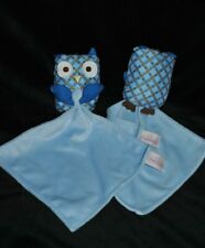 ? Peluche Doudou Chouette Hibou  POMMETTE Mouchoir Bleu Velours Etat NEUF Lot 2