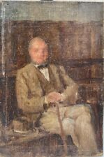 Ecole Impressionniste Anglaise Vers 1890 - Portrait d'Homme Chapeau et canne