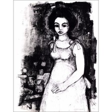 MINAUX André - Lithographie originale "Portrait de femme" 65x50cm - 1970