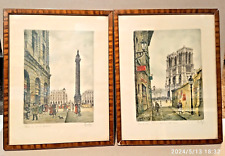 Paire de lithographie signées Barday : Notre Dame de Paris et place Vendome  TBE