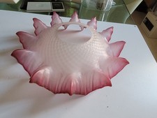 Ancien abat-jour de lampe monte et baisse en opaline juponné bord vieux rose