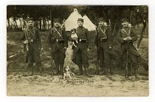 RPPC - GROUP OF FRENCH SOLDIERS w MUSTACHE & DOGS Original Antique Photo 1910