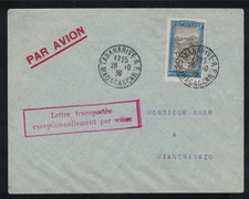 MADAGASCAR LETTRE EXCEPTIONNELLEMENT PAR AVION TANANARIVE→MIANDRIVAZO 28 OCT 36