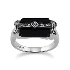 Bague Bar En Onyx Noir Et