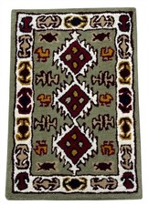 Tapis En Laine 40x60 Vert Beige Oriental Fait Main Tapis De Porte Tapis HT377G