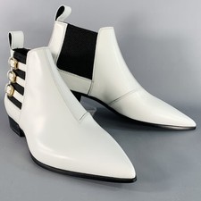 Bottes Cheville En Cuir Blanches Noires Et Dorées À Bout Pointu Taille 8 GUCCI