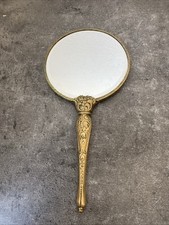 Ancien Miroir A Main Femme Laiton Dore Décor Fleur Style Art Deco 