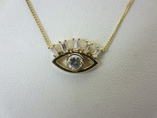 Nouveau Pendentif Collier Œil Malin En Or Jaune 14k Et Diamant 0,50 Ct. 16" 14"