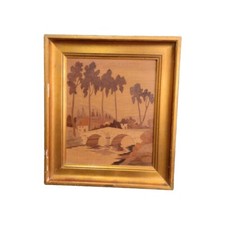 Ancien Tableau Marqueterie Signé Pierre Rosenau Milieu XXe -1