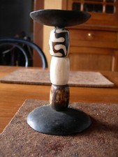 Petit bougeoir artisanal, métal et os