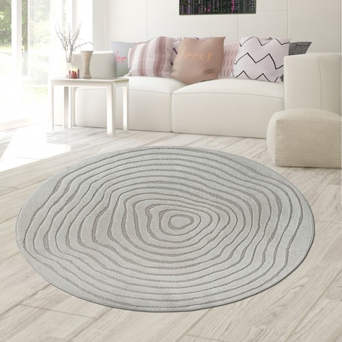 Tapis rond gris vagues doux - rond,