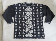 Pull vintage décoré festif en laine acrylique strass Noël fêtes M