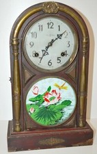 PENDULE BORNE LOTUS DECOR FLEUR DE LOTUS FIXE SOUS VERRE CHINE 1930 ART DECO