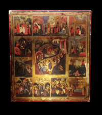 AUTHENTIQUE ICONE RUSSE - LES 12 GRANDES FETES - 19ème - RUSSIAN ICON