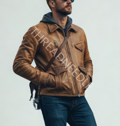 Veste cuir moto - moto, marron