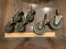 Lot Of 6 Steel Furniture Casters black Rubber Wheels 4 Match @ 2” & 2 Aprox 3”