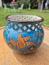 VASE BOULE POT CERAMIQUE DECOR FLORAL AJOURÉ INSPIRATION ASIATIQUE CHINE SIGNÉ