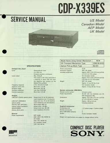 Service manual sony cdp x339es - manual,