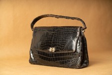 sac à main cuir croco noir vernis vintage 1950 1960
