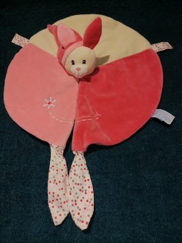 Doudou plat lapin rose - rose, rond