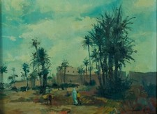 Ancien tableau Orientaliste paysage ville de Marrakech Maroc Jacques Garde hst