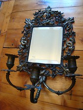 MIROIR ancien BRONZE DAUPHINS COURONNés & FEUILLES d'ACANTHE 3 LUMIERES XVIIIème