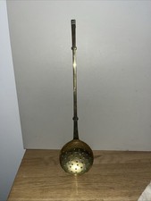 Ancienne Cuillère Écumoire En Laiton Doré Cuisine Vintage