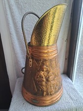 Vintage seau à charbon Cuivre Laiton Scene taverne bar repousser Made in Belgium