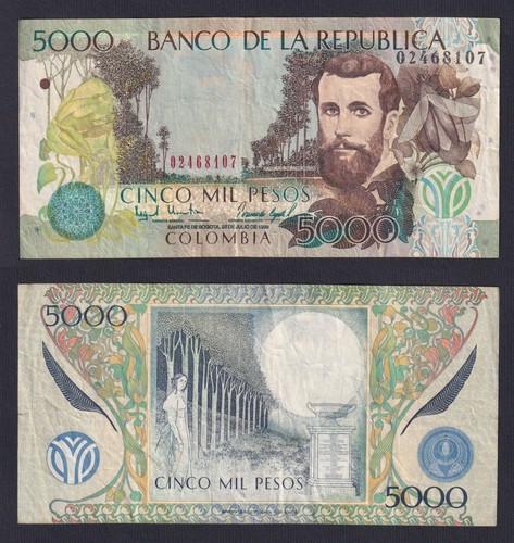 Billet banque colombie 5000 - banque,