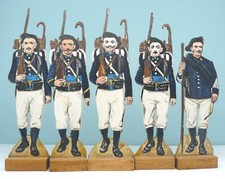 Rare lot  5 soldats bois sur plot artisanat chasseurs alpins
