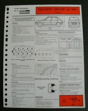 Fiche technique automobile PEUGEOT 205 GR et SR 1360 cm3