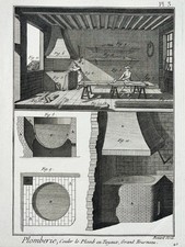 PLOMB TUYAUX MOULE Plomberie GRAVURE Benard ENCYCLOPEDIE Metier XVIII°
