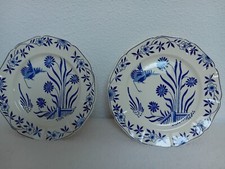 2 PLATS  GATEAUX ANCIENS RONDS BOCH & FRERE LA LOUVIERE FAIENCE CIGOGNE BLEU
