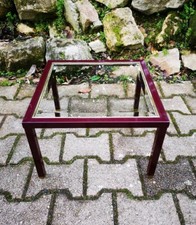 Ancien Vintage Table D'appoint Carrée Métal Laiton Verre Biseauté Chevet Basse