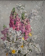 Tableau Bouquet de fleurs papier peint Hélène Rivière Toulouse Henri Martin hst