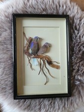 TABLEAU CADRE VINTAGE NOIR 3 D  OISEAUX PLUME JAPON ASIATIQUE  