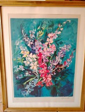 PEINTURE FLEURS AU FORMAT 73 CM X 59 CM ENCADREE AVEC CADRE DORE