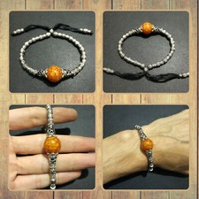 Bracelet Fait Main Cordon Métallique Marocain Imitation Ambre Perlé Cadeau...