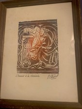 Linogravure originale de P. CHENOT, Lunéville, bas-relief cathédrale Strasbourg