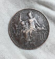 Rare France pièce de 10 Centimes Dupuis 1921 TB-