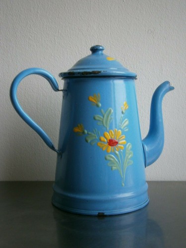 Cafetiere emaille bleu - bleu, decor